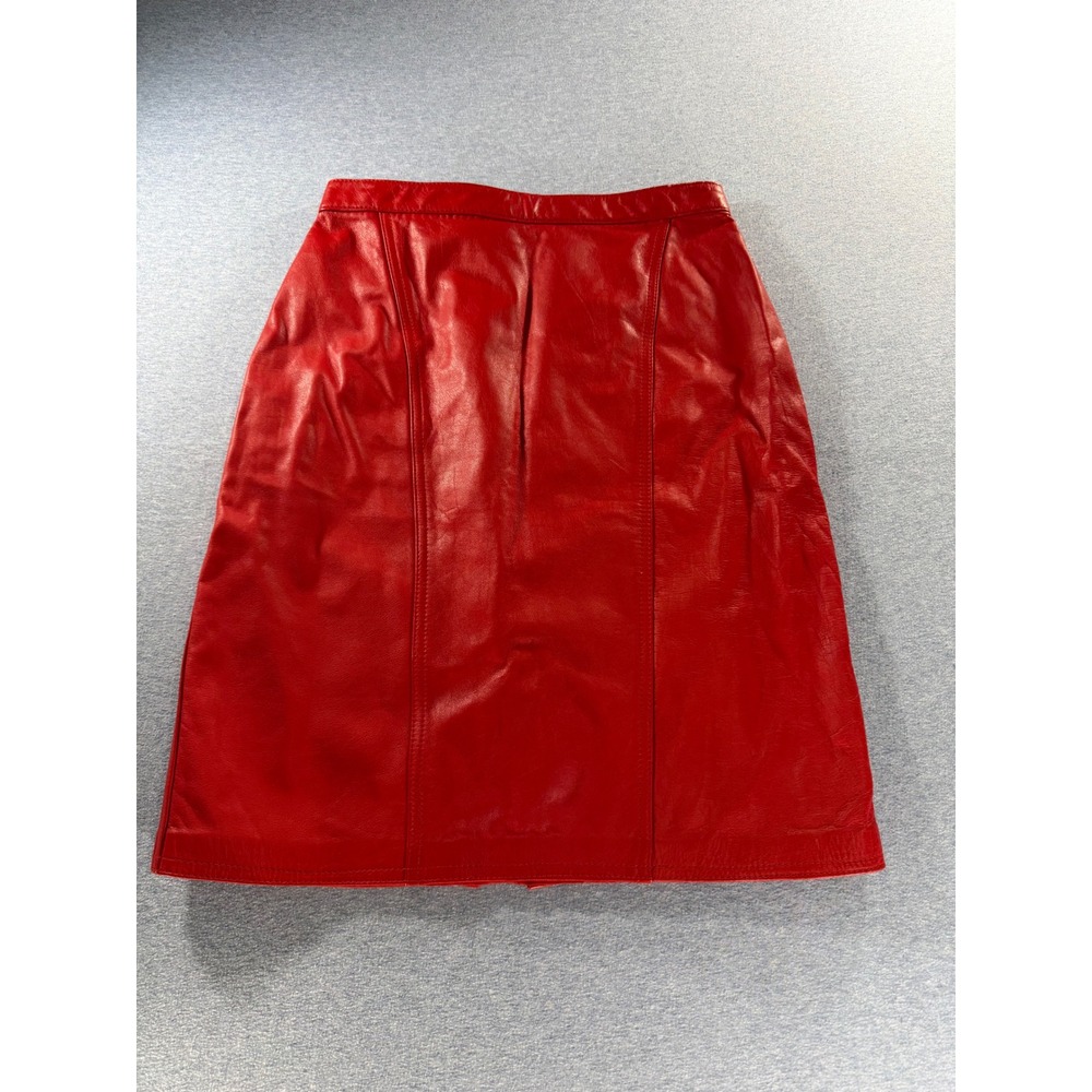 Vintage Sarah Taylor Red Leather Skirt 80s Pencil Midi Lined Size 11/12